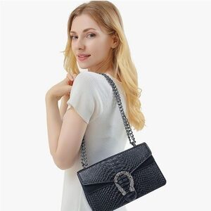 Leather Shoulder Crossbody Bag Snake Print Underarm Bag Square Satchel Handbag